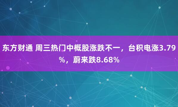 东方财通 周三热门中概股涨跌不一，台积电涨3.79%，蔚来跌8.68%